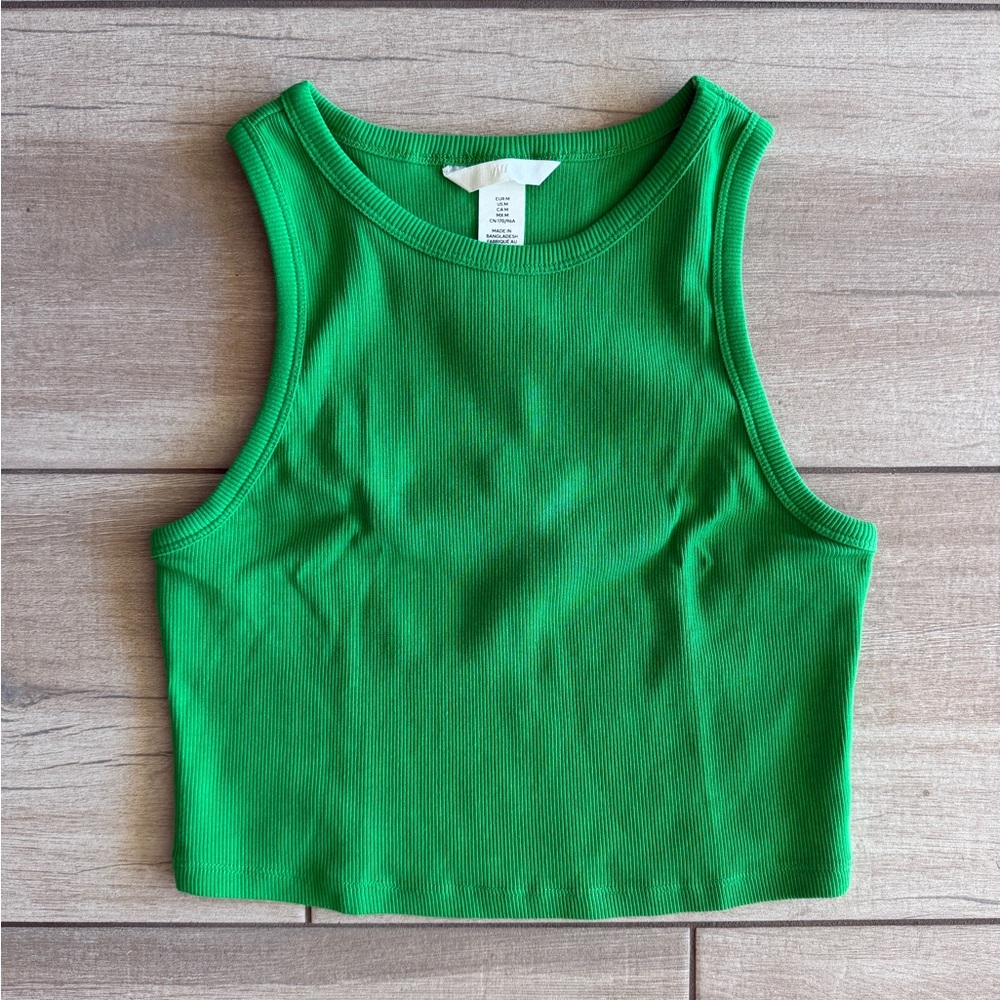H&M Bright Green Ribbed Crop Tank - NWOT